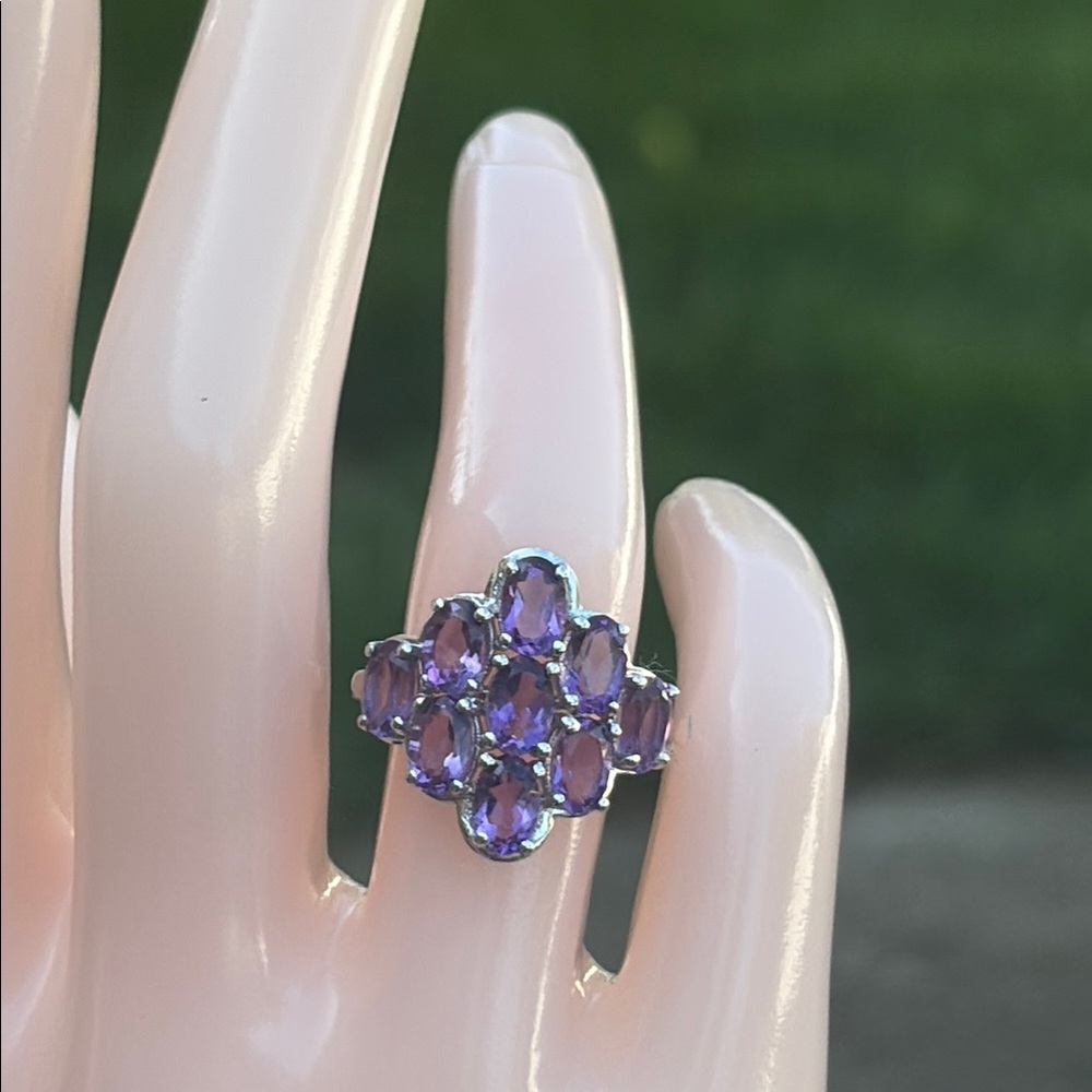 Natural 3.30 carat Genuine Amethyst Waterfall Design Cluster Ring Size 8